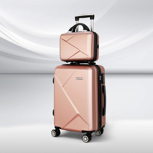 Set of 2 20" Luggage Case with 12" Handheld Luggage Box Hard Shell Travel Suitcase TSA Lock - Rose Gold
