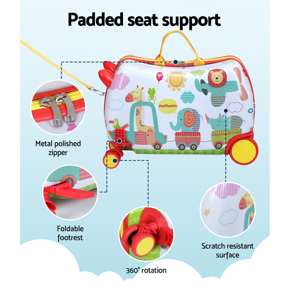 17inch Kids Ride On Luggage Children Suitcase Trolley Travel - Zoo