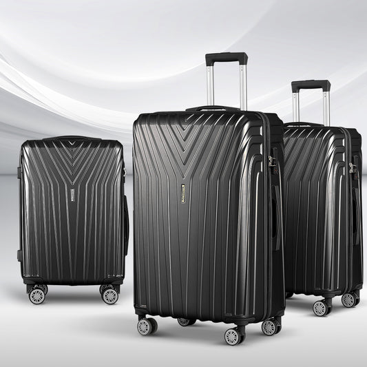 Set of 3 Luggage 20-24-28" Suitcase with TSA Lock Carry On Hard Shell Travel Luggage Organiser Case - Black