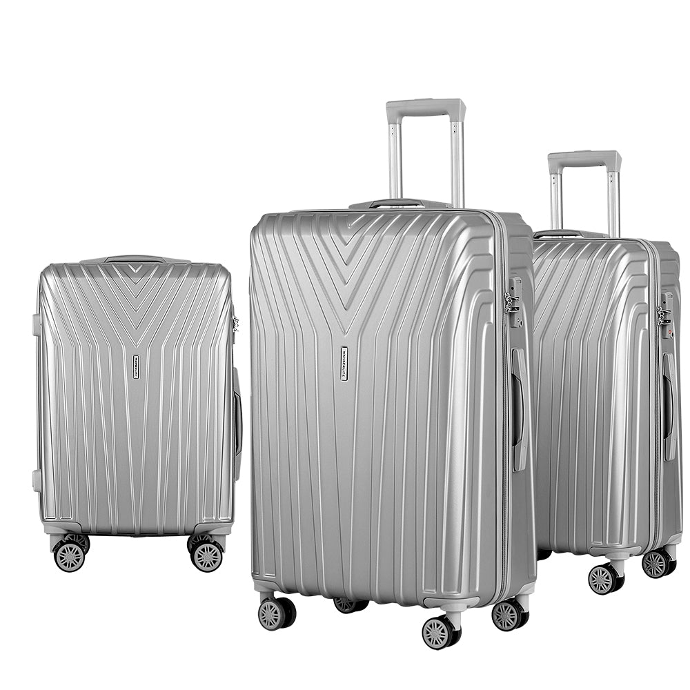 Set of 3 Luggage 20'' 24'' 28'' Trolley Suitcase Sets Travel TSA Hard Case Lightweight Silver