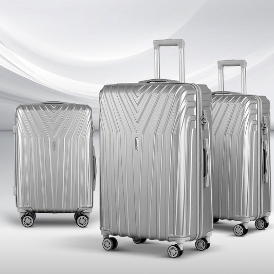 Set of 3 Luggage 20-24-28" Suitcase with TSA Lock Carry On Hard Shell Travel Luggage Organiser Case - Silver