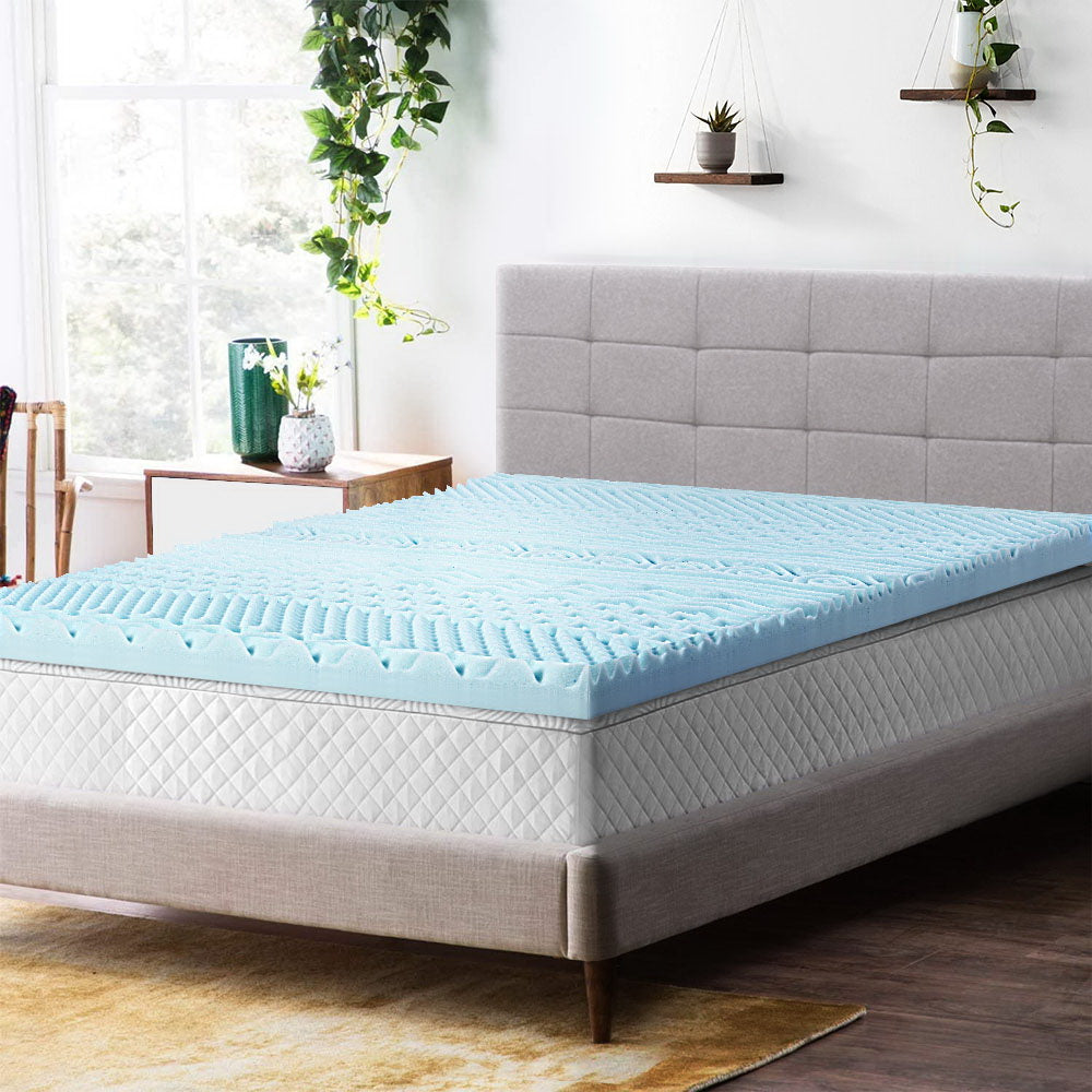 QUEEN 11 Zone 8cm Memory Foam Mattress Topper - Blue