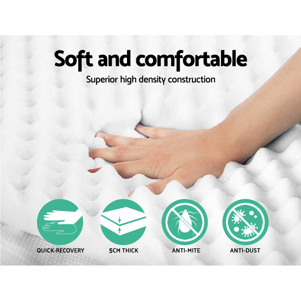 SINGLE 5cm Memory Foam Mattress Topper Egg Crate - White