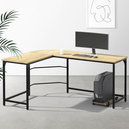Artiss Computer Desk L-Shape CPU Stand Oak 147cm