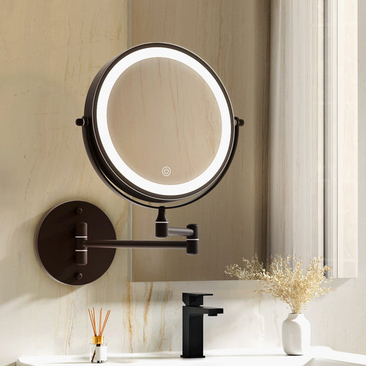 Extendable Makeup Mirror 10X Magnifying Double-Sided Bathroom - Brown