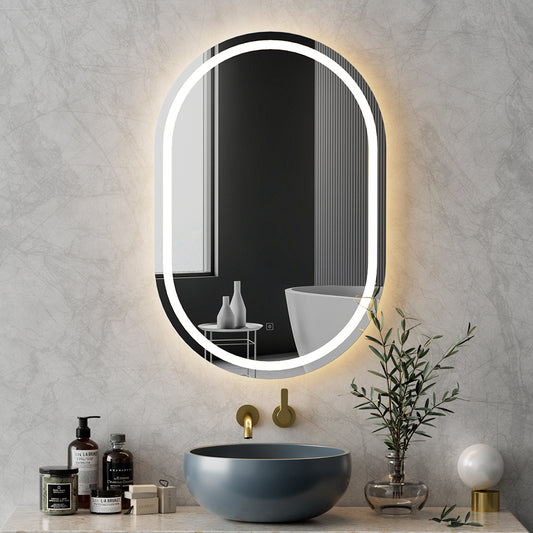 LED Wall Mirror With Light 50x75cm Bathroom Decor Oval Mirrors Vanity