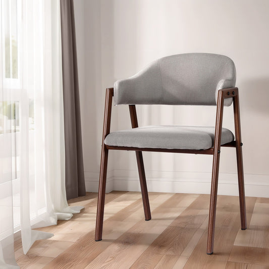 Zara Set of 2 Dining Chairs Linen Hollow Armchair - Grey