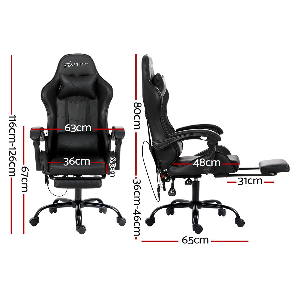 Erend Massage Gaming Chair 6 Point PU Leather - Black