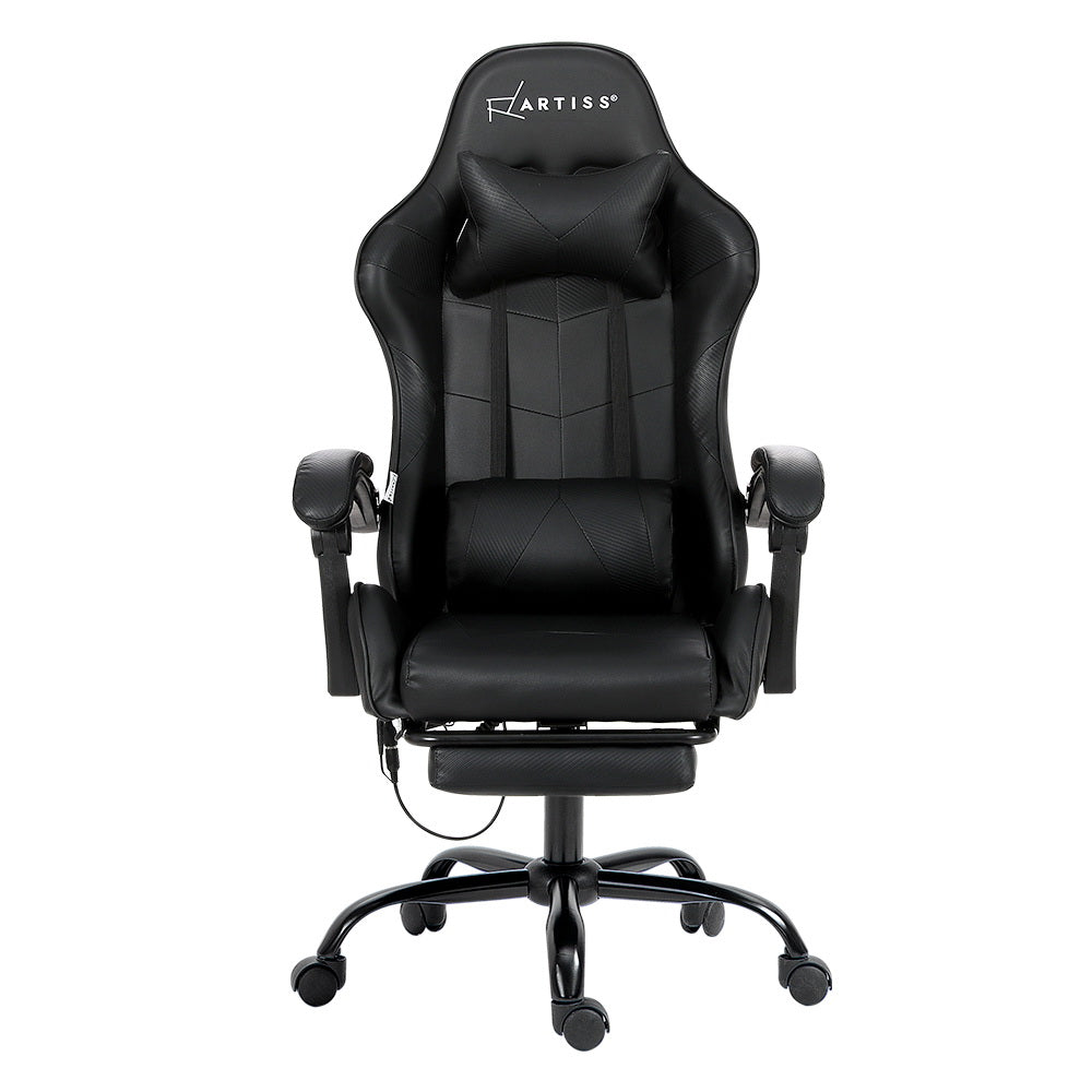 Erend Massage Gaming Chair 6 Point PU Leather - Black