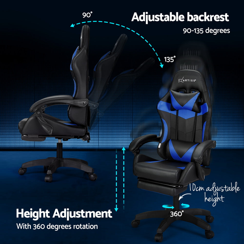 Erend Massage Gaming Office Chair 7 LED Computer Leather Footrest - Blue