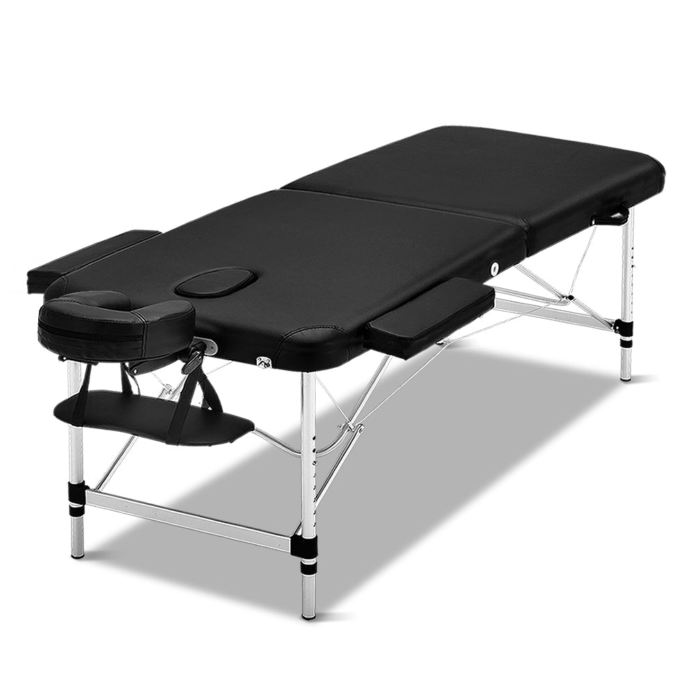 Massage Table 70cm 2 Fold Aluminium Massage Bed Portable Beauty Therapy Black