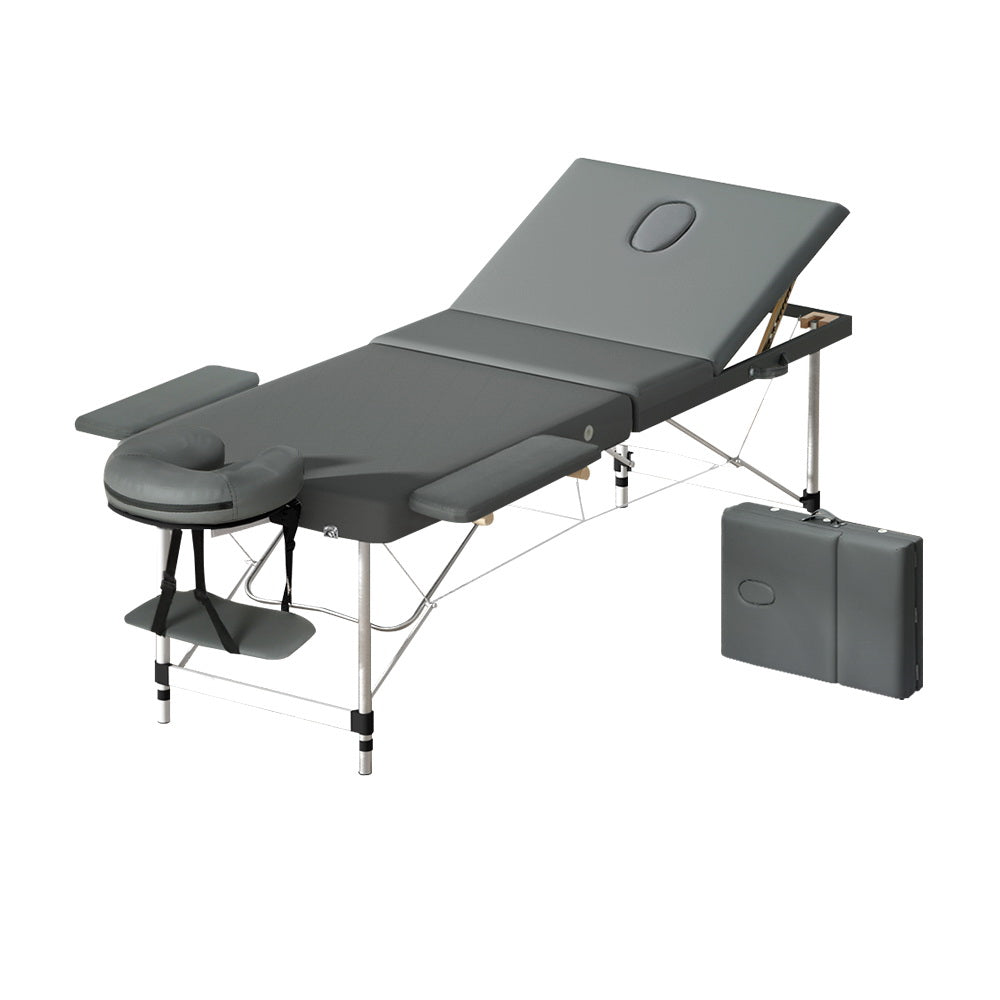 Massage Table 55cm 2 Fold Aluminium Massage Bed Portable Beauty Therapy Grey
