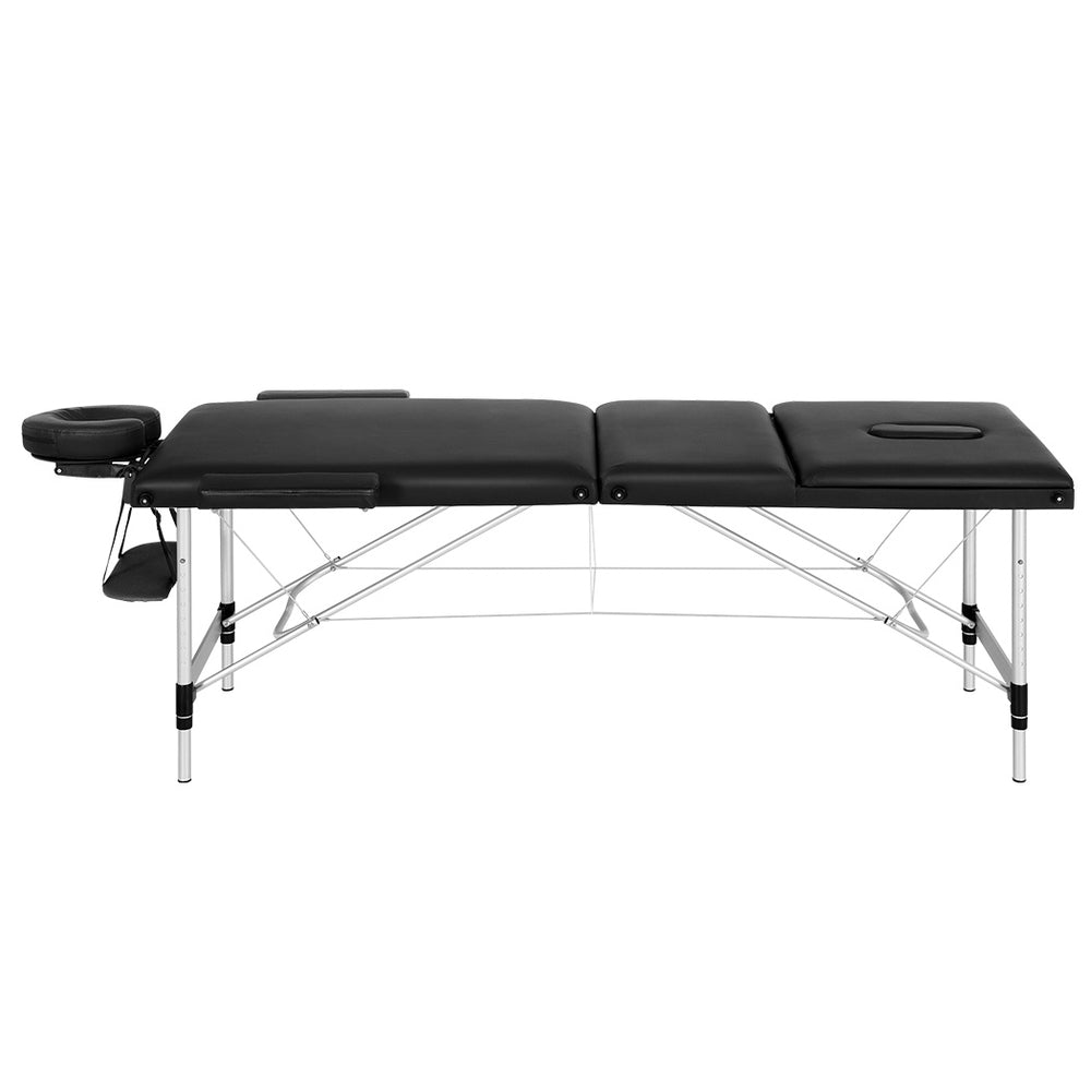Massage Table 85cm Portable 3 Fold Aluminium Beauty Bed - Black