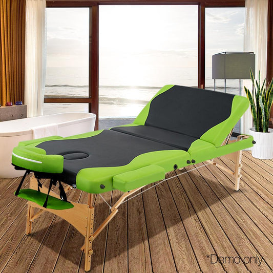 Massage Table 70cm 3 Fold Wooden Portable Beauty Therapy Bed Waxing Green