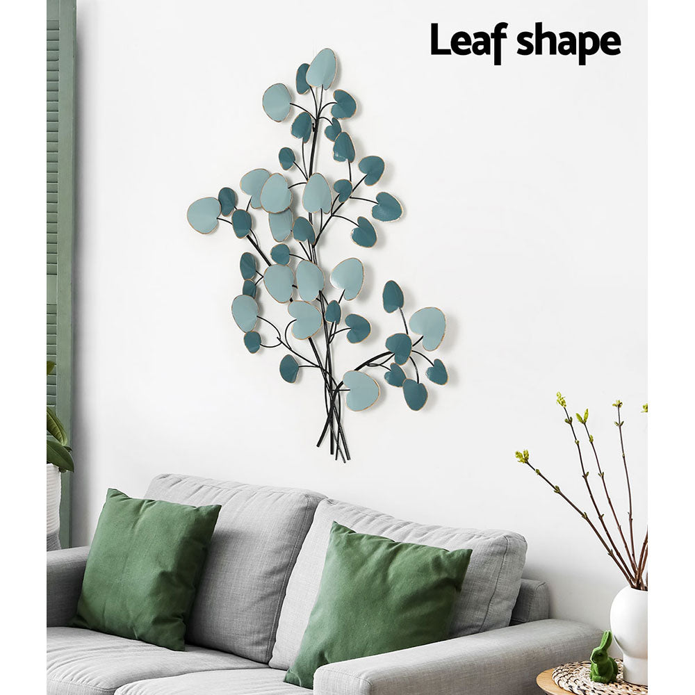Metal Wall Art Hanging Sculpture Home Decor Leaf Tree of Life - Blue