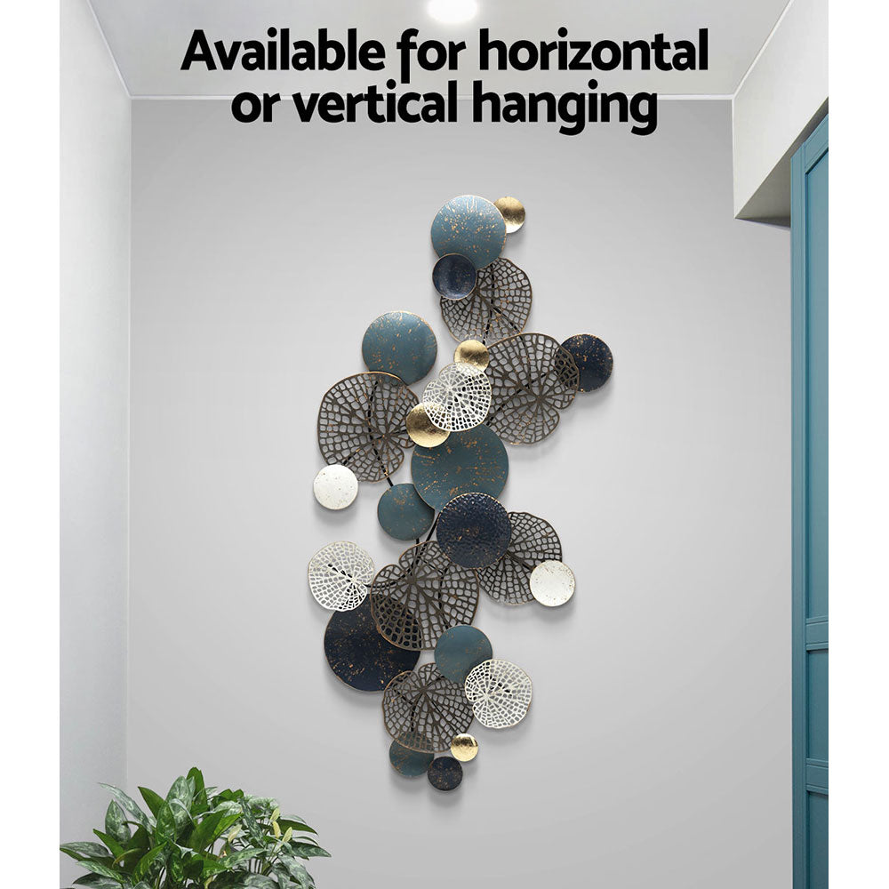 Metal Wall Art Hanging Sculpture 132cm Home Decor Leaf Circles - Blue