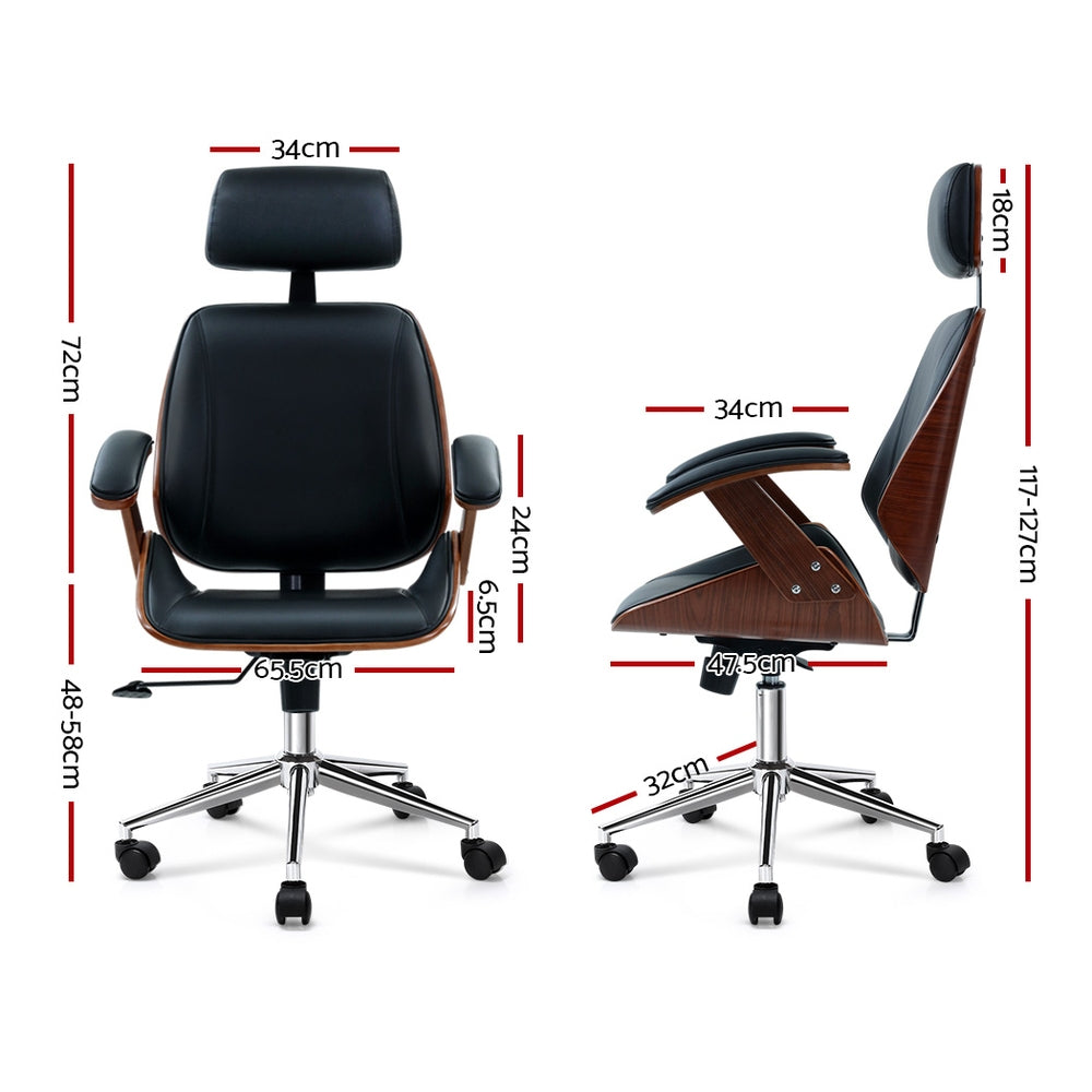 Aloy Executive Gaming Office Chair Wooden Computer Leather - Black