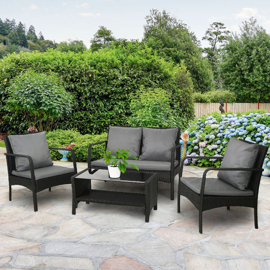 Camborne 4-Seater Furniture Lounge Wicker 4-Piece Outdoor Sofa - Black