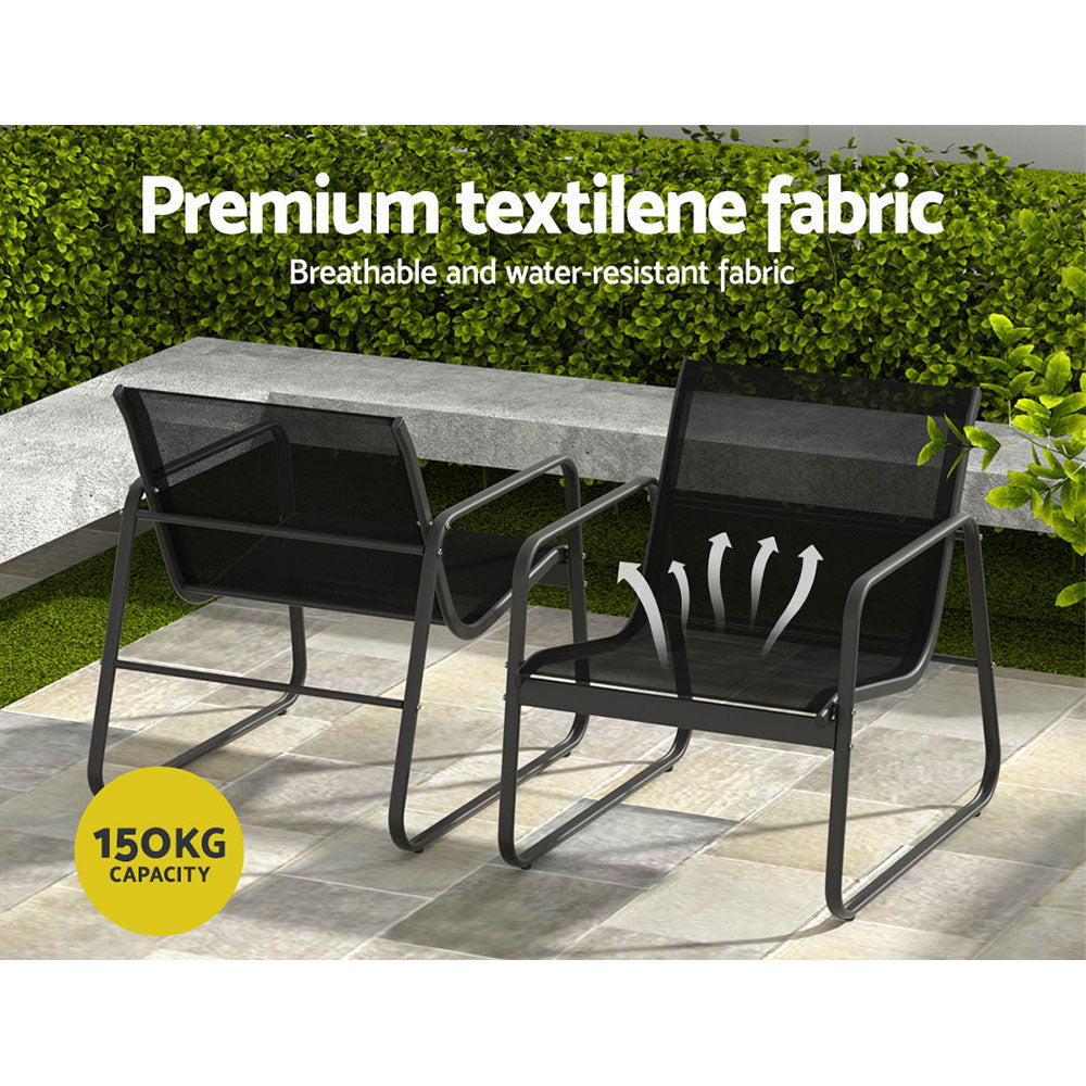 Camborne 4-Seater Lounge Garden Patio Furniture Textilene Table Chair 4-Piece Outdoor Sofa - Black