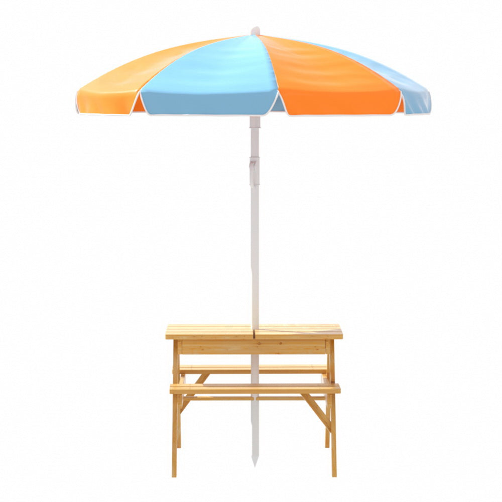 Pablo Kids Table & Chairs Set Outdoor Picnic Bench Umbrella Water Sand Pit Box - Wood