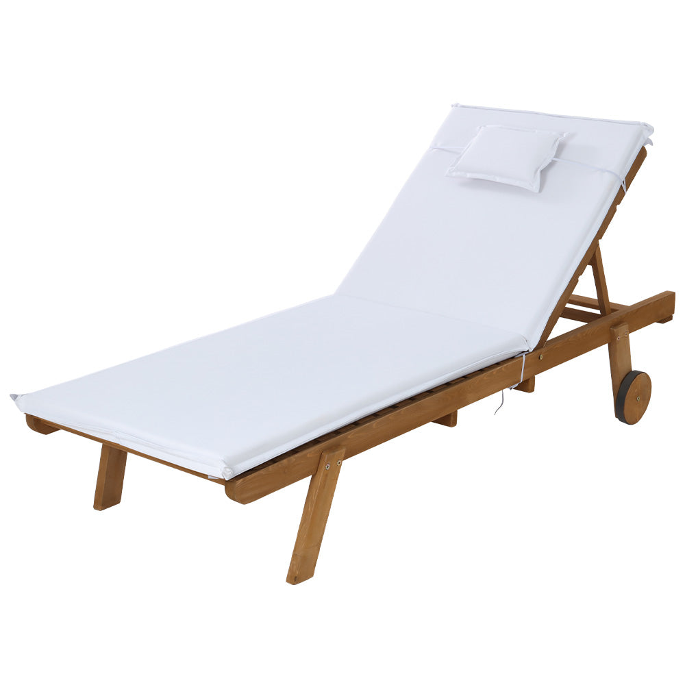 Manchester Outdoor Sun Lounger Wooden Lounge Day Bed Patio Outdoor Setting Furniture with Wheels - White