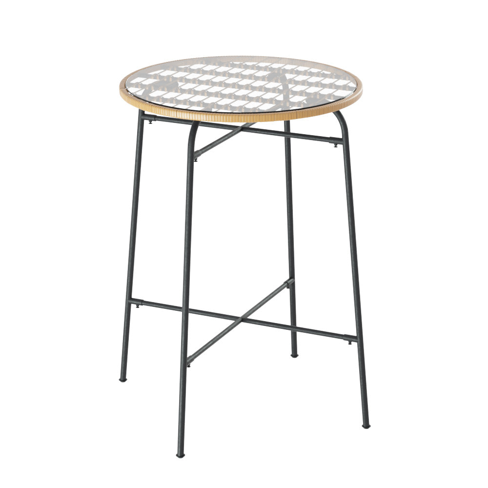Myles Outdoor Bar Table Wicker Dining Bistro Patio Balcony Glass Table Steel - Wood
