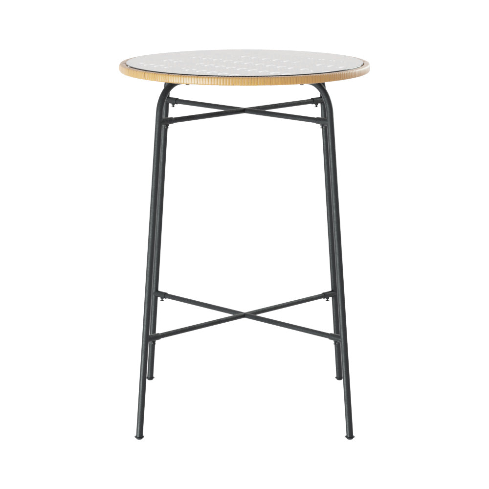 Myles Outdoor Bar Table Wicker Dining Bistro Patio Balcony Glass Table Steel - Wood