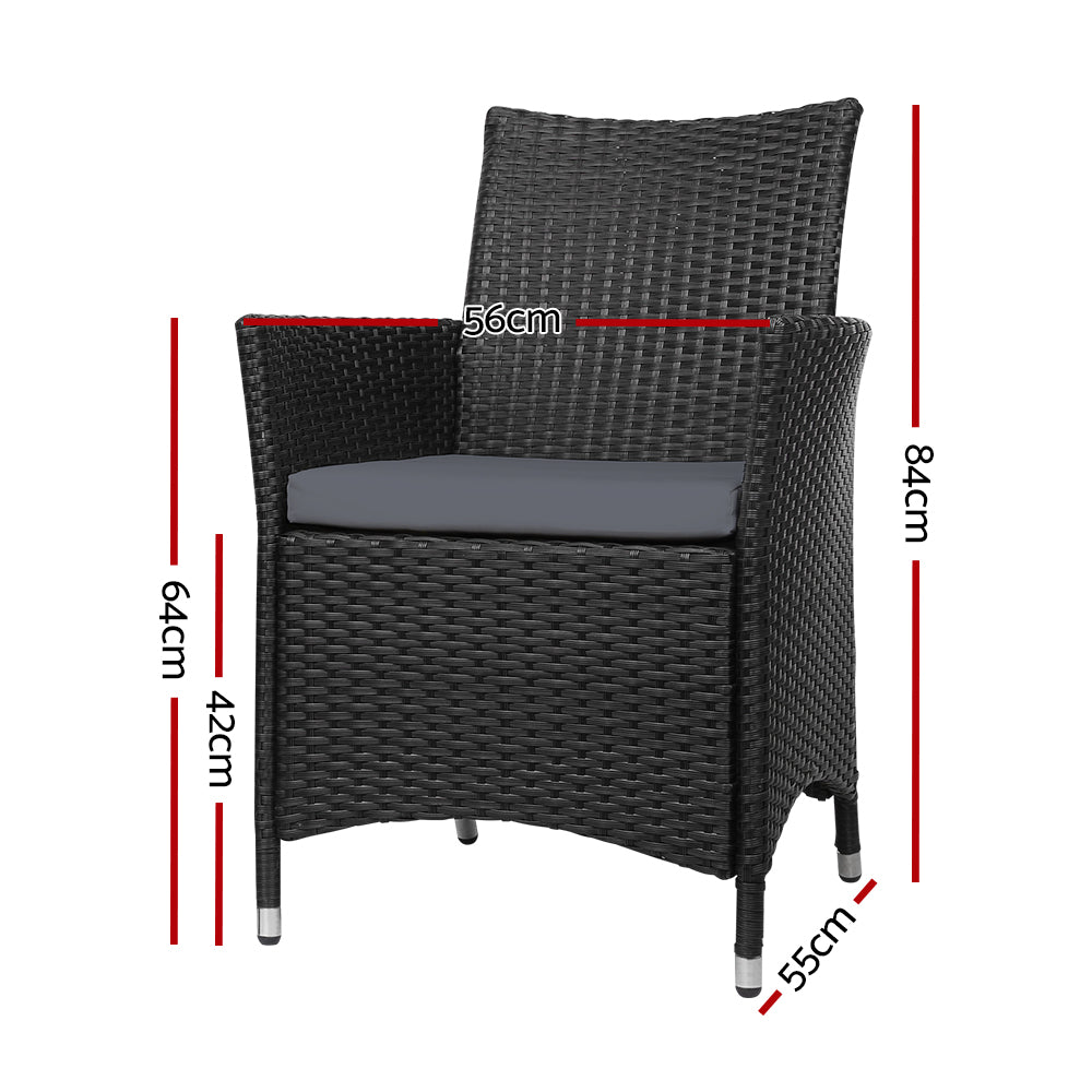 Mitchell Set of 2 Outdoor Bistro Set Chairs Patio Furniture Dining Wicker Garden Cushion - Black