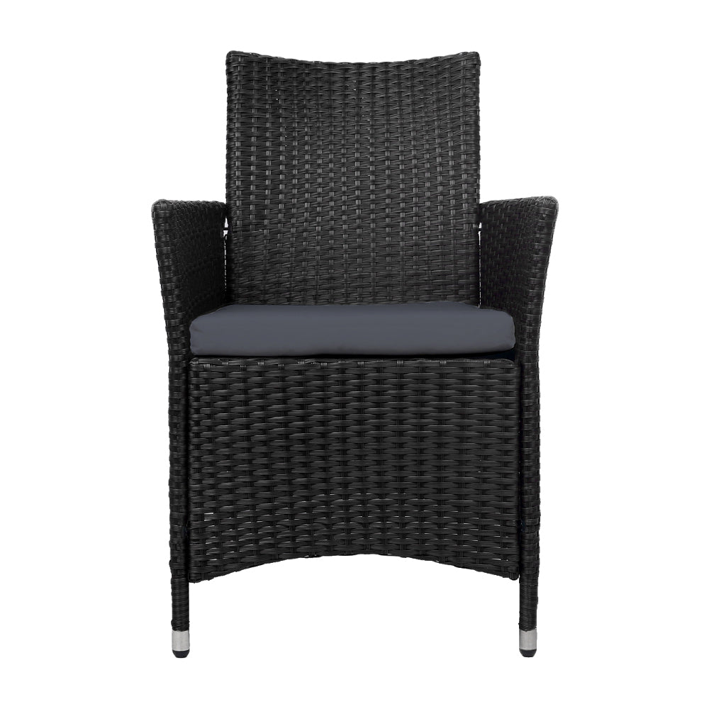 Mitchell Set of 2 Outdoor Bistro Set Chairs Patio Furniture Dining Wicker Garden Cushion - Black