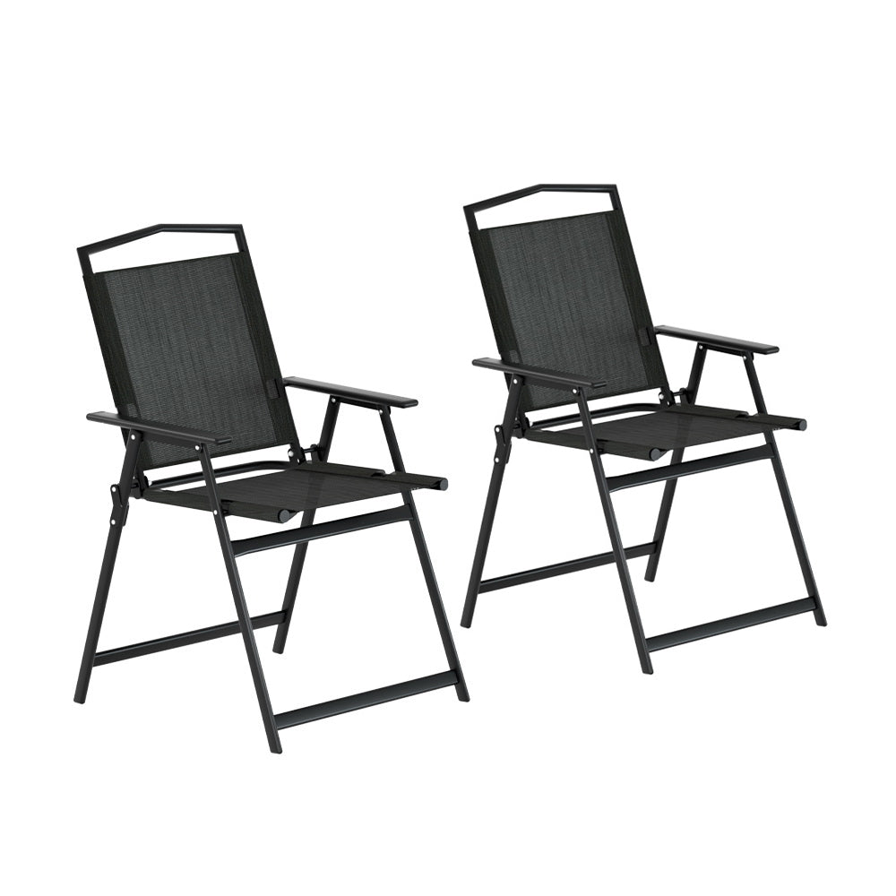Zoe Set of 2 Outdoor Chairs Portable Folding Camping Chair Steel Patio Furniture - Black