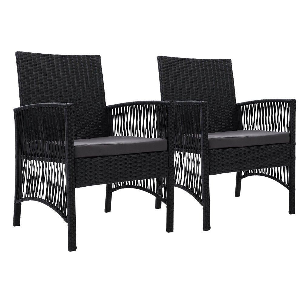 Mitchell Set of 2 Outdoor Dining Chairs Patio Furniture Wicker Lounge Chair Garden - Black