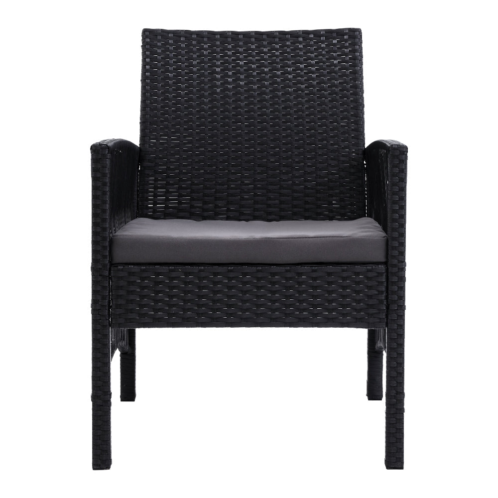 Mitchell Set of 2 Outdoor Dining Chairs Patio Furniture Wicker Lounge Chair Garden - Black