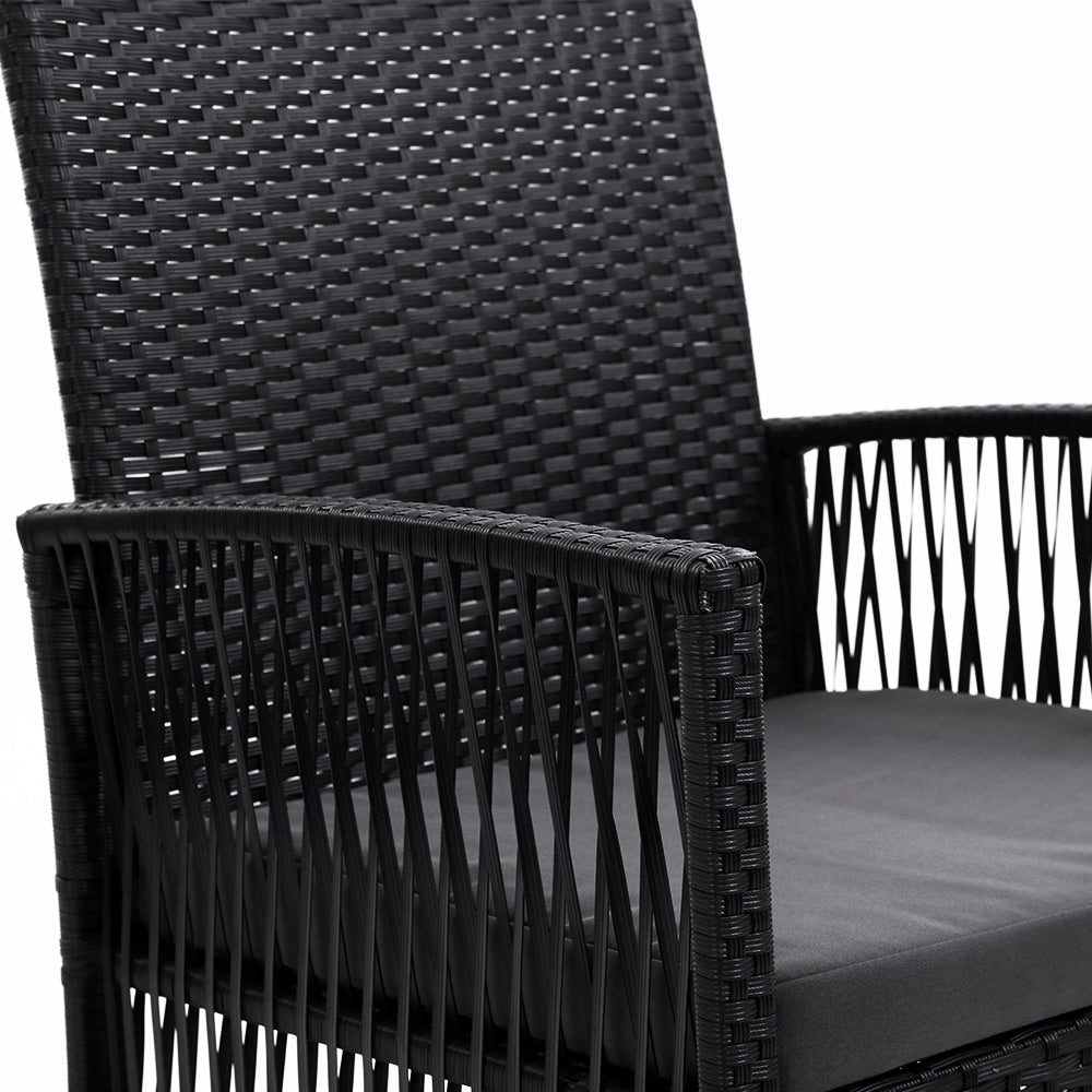 Mitchell Set of 2 Outdoor Dining Chairs Patio Furniture Wicker Lounge Chair Garden - Black