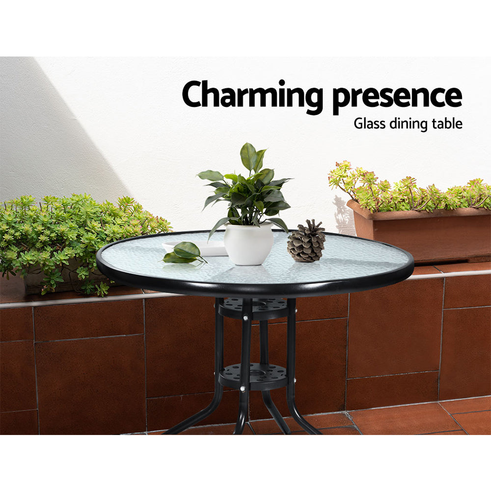 Shane 2-Seater Chairs Patio Furniture Chair Wicker Garden Cushion Tea Coffee Cafe Bar 3-Piece Outdoor Bistro Set - Black