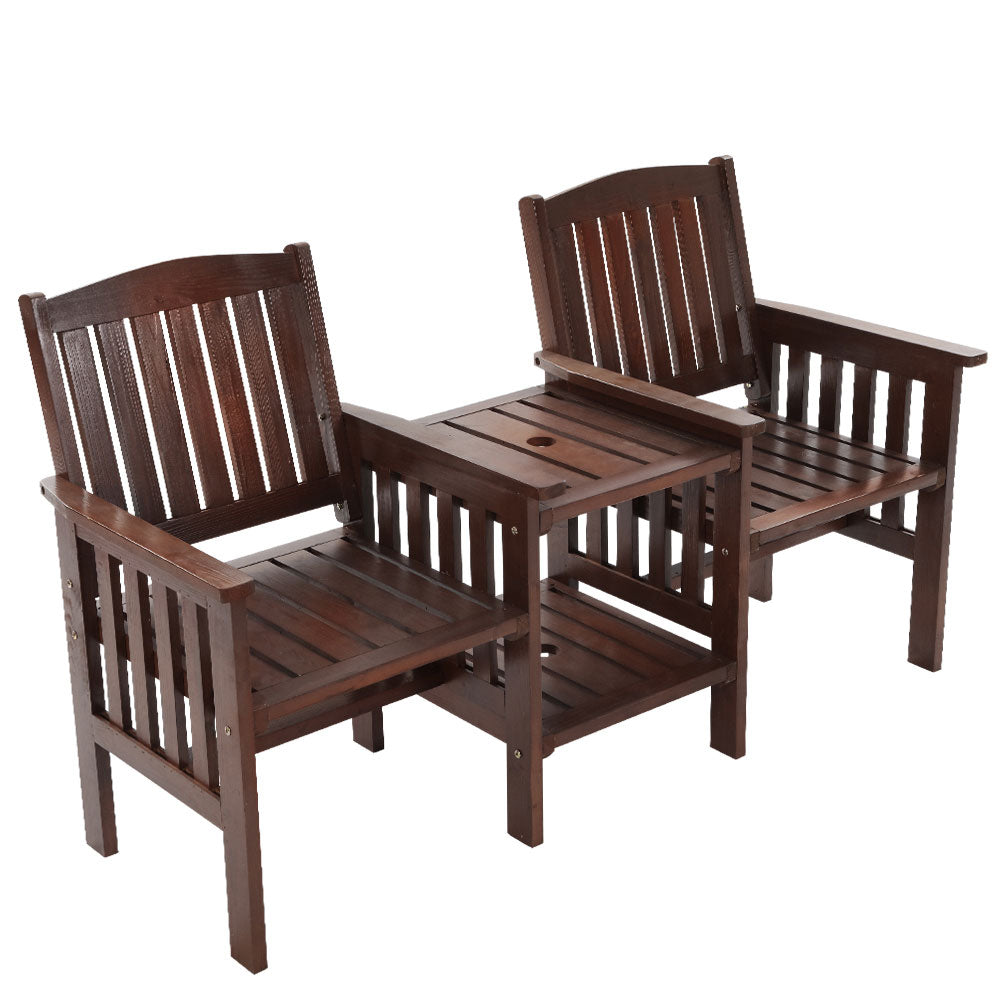Archie Garden Bench Chair Table Loveseat Wooden Patio Park Charcoal Brown - Charcoal Brown