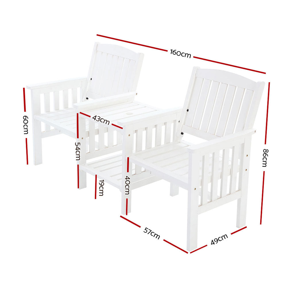 Archie Garden Bench Chair Table Loveseat Wooden Patio Park White - White