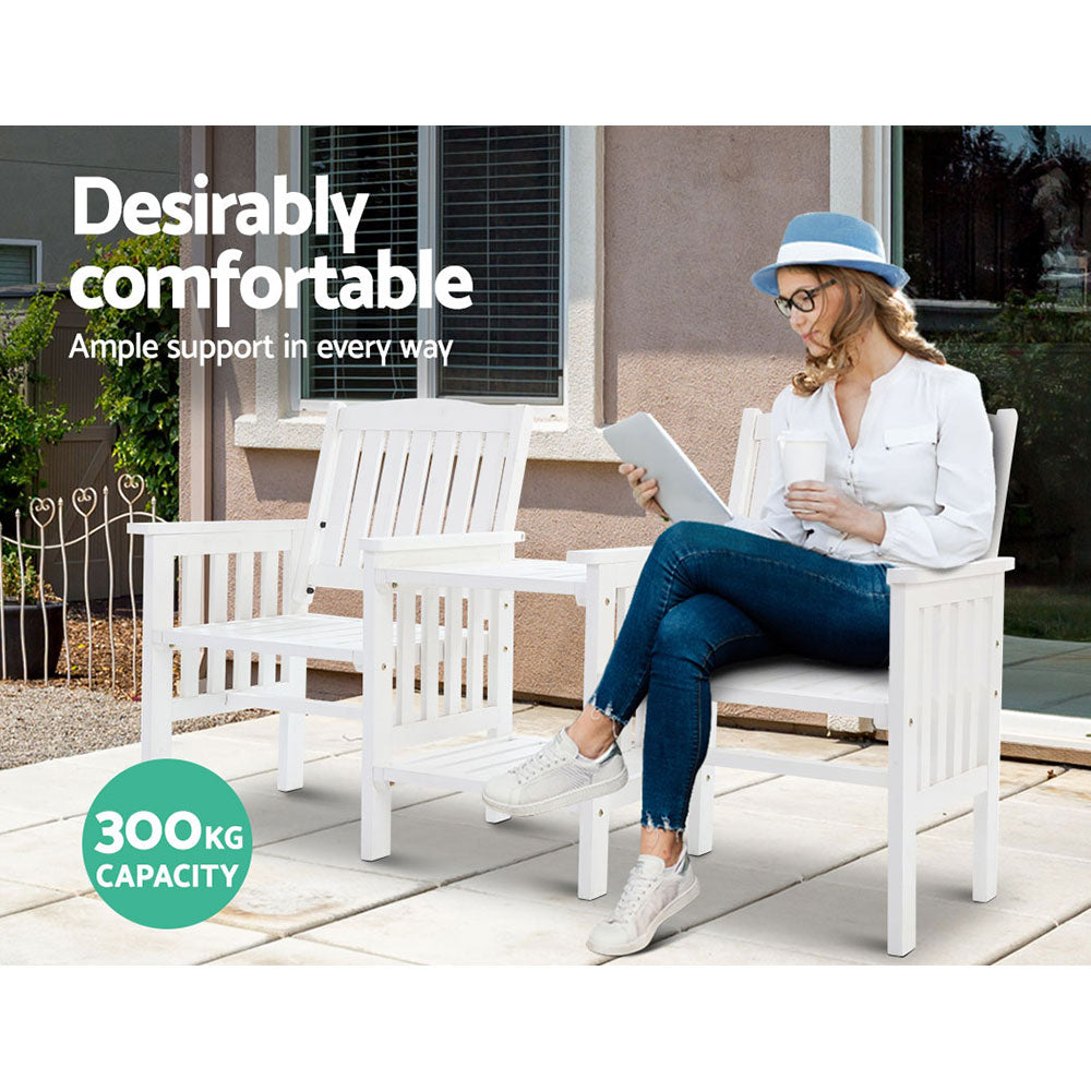 Archie Garden Bench Chair Table Loveseat Wooden Patio Park White - White