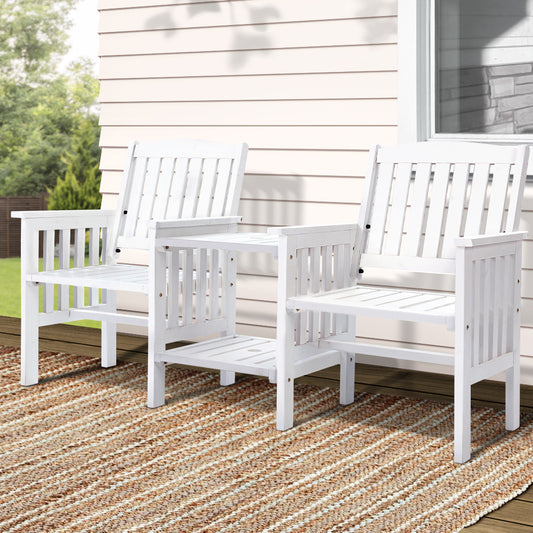 Archie Garden Bench Chair Table Loveseat Wooden Patio Park White - White