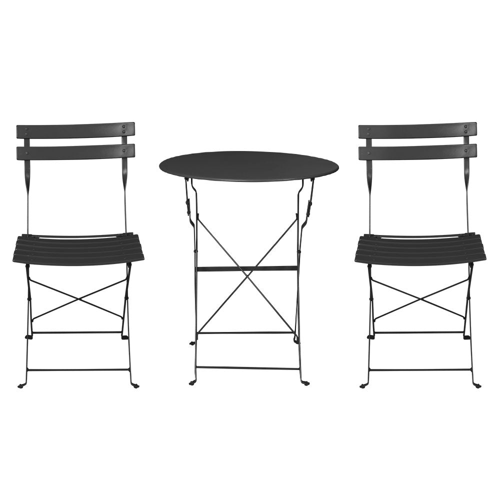Andre 2-Seater Table and Chairs Folding Patio Furniture Bistro 3-Piece Outdoor Setting - Black
