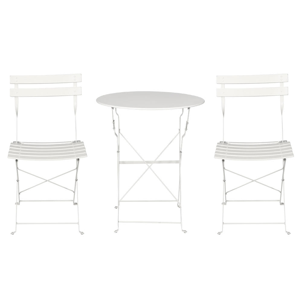 Andre 2-Seater Table and Chairs Folding Patio Furniture 3-Piece Outdoor Setting - White