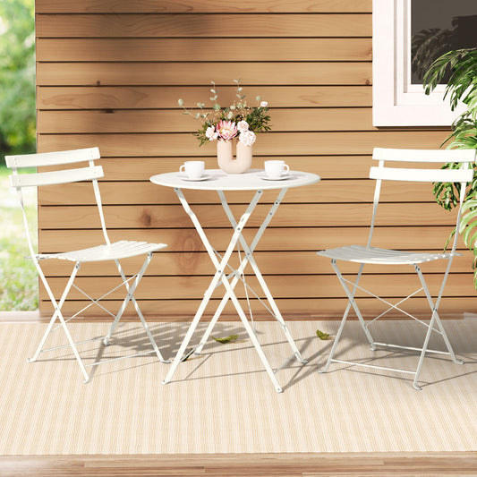 Andre 2-Seater Table and Chairs Folding Patio Furniture 3-Piece Outdoor Setting - White
