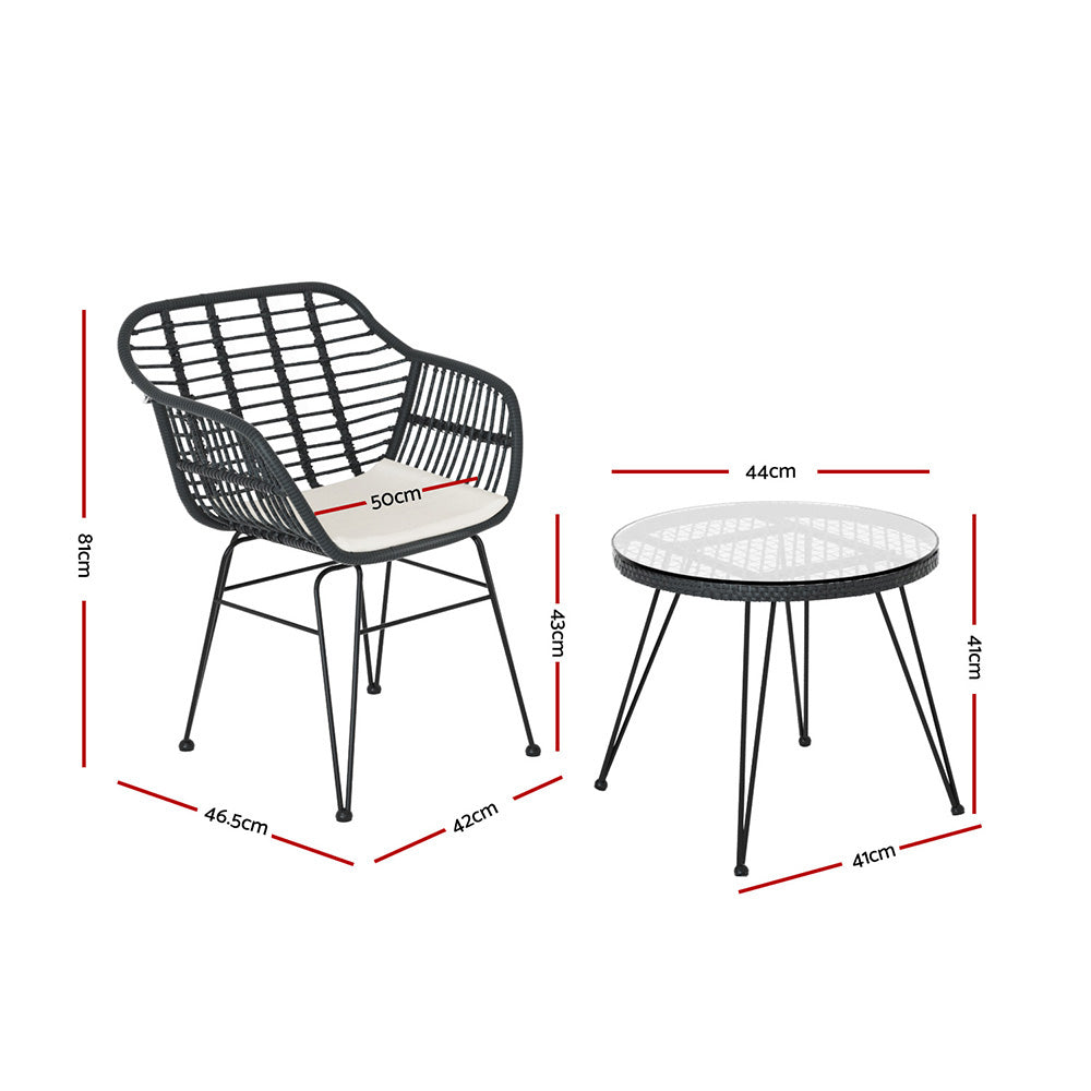 Dalton 2-Seater Table Chairs Patio 3-Piece Outdoor Furniture - Grey