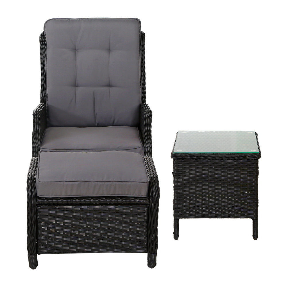 Yeovil 5-Piece Recliner Chair Outdoor Furniture Setting Patio Wicker Sofa Chair and Ottoman - Black