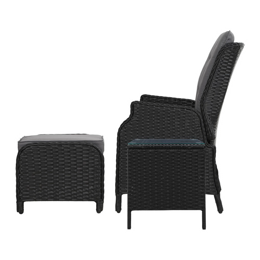 Yeovil 5-Piece Recliner Chair Outdoor Furniture Setting Patio Wicker Sofa Chair and Ottoman - Black