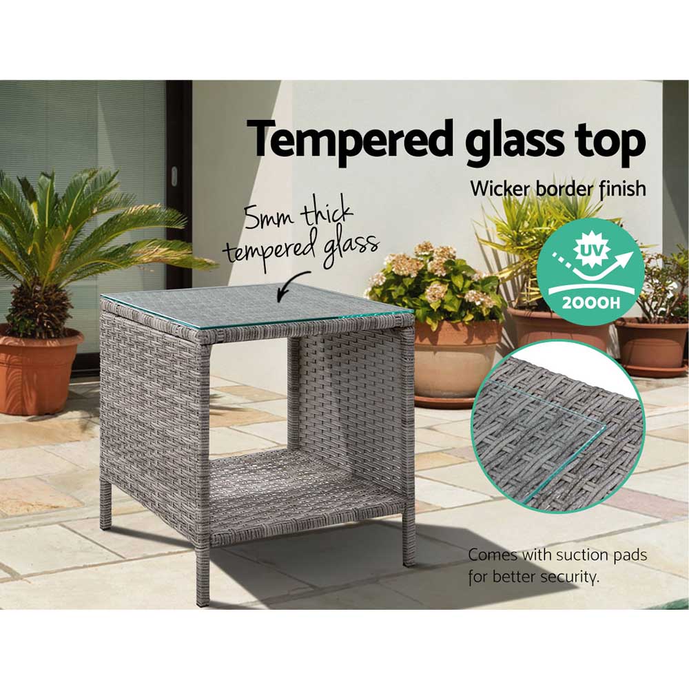 Dawley Side Table Coffee Patio Outdoor Furniture Rattan Desk Indoor Garden - Grey