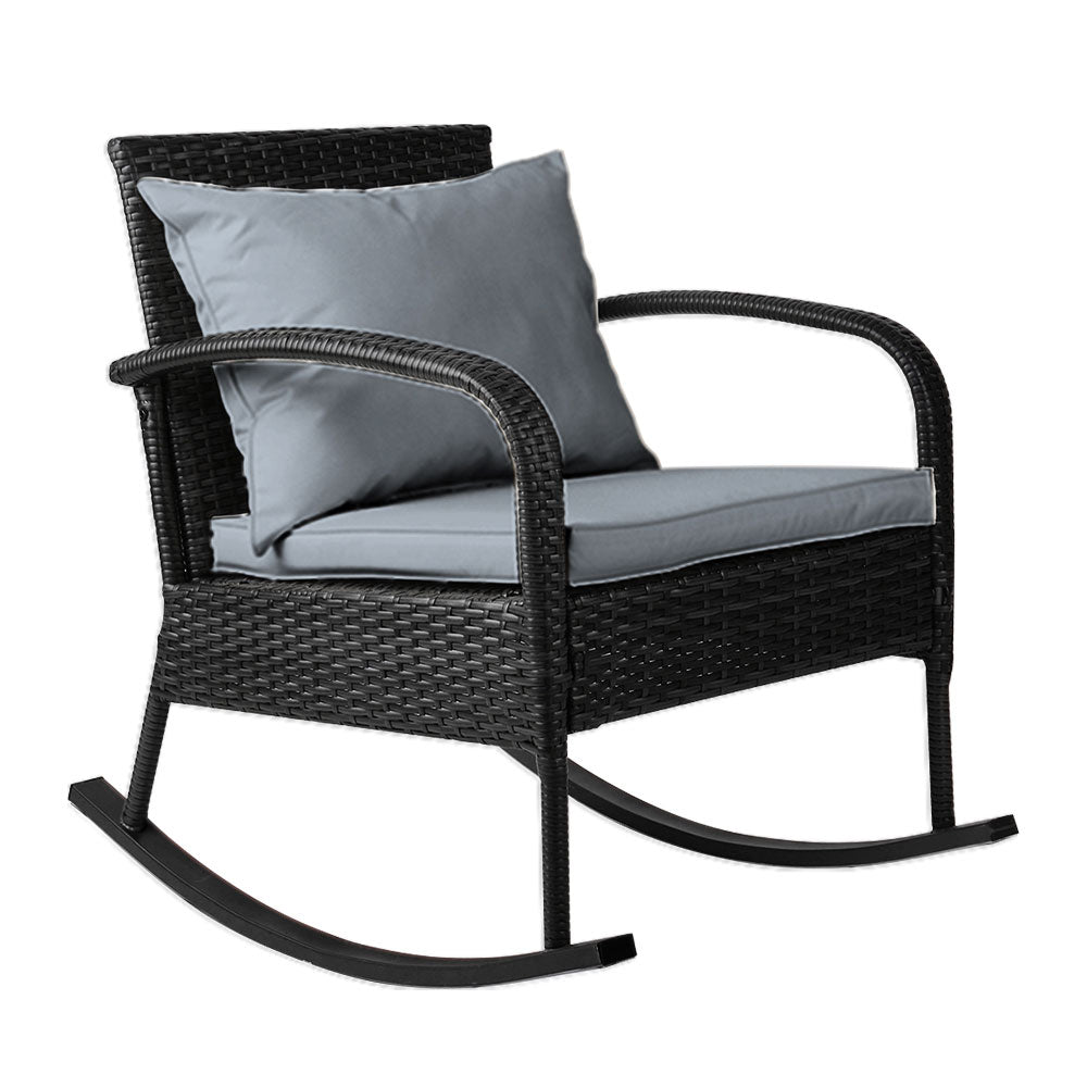 Eliza Outdoor Furniture Rocking Chair Wicker Garden Patio Lounge Setting - Black