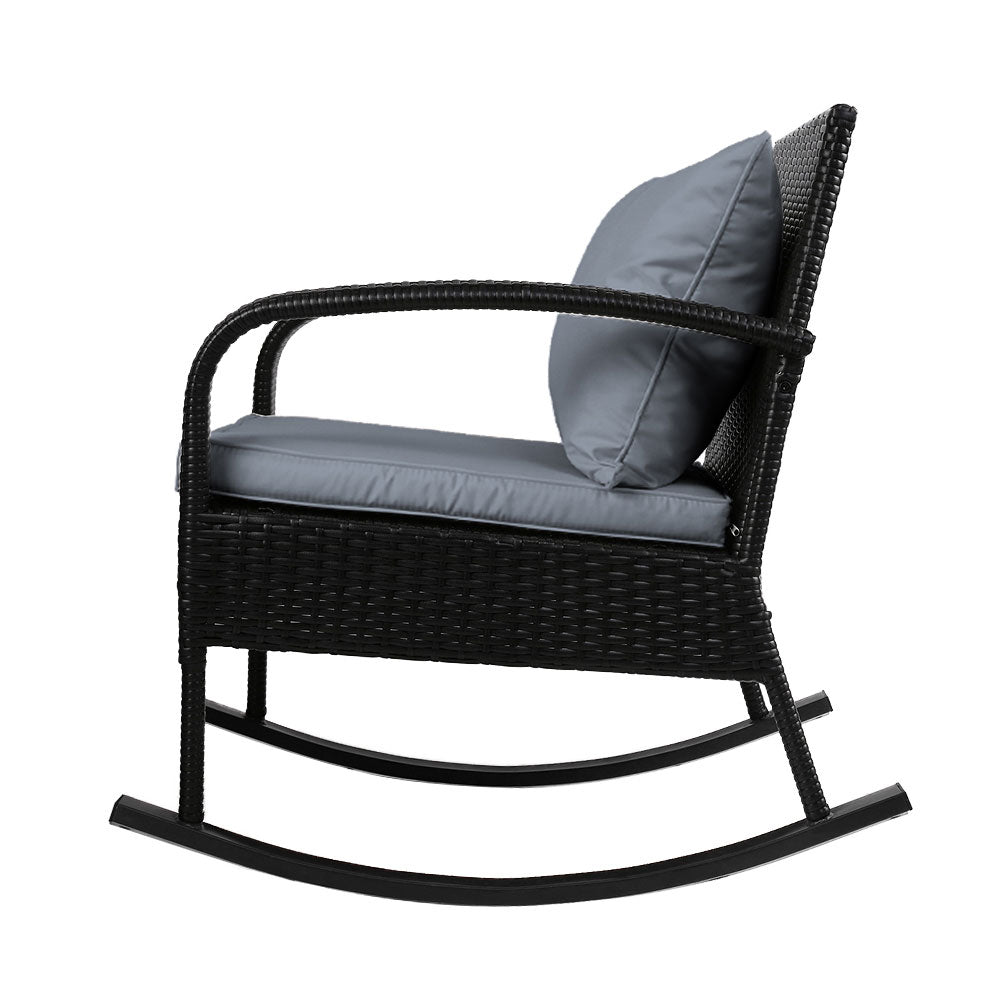 Eliza Outdoor Furniture Rocking Chair Wicker Garden Patio Lounge Setting - Black