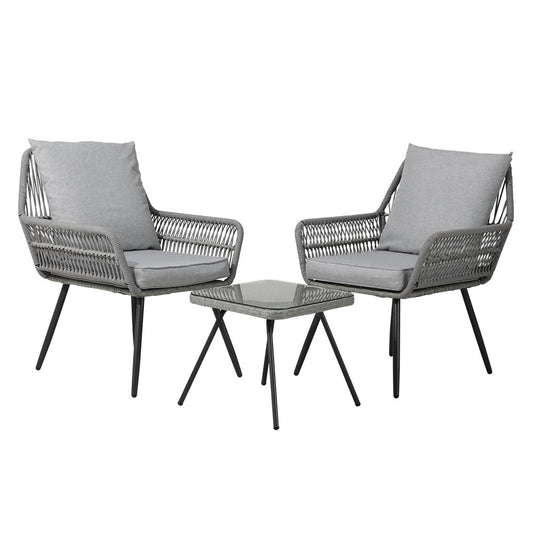 Dionne 2-Seater Chairs Table Patio 3-Piece Outdoor Furniture - Grey