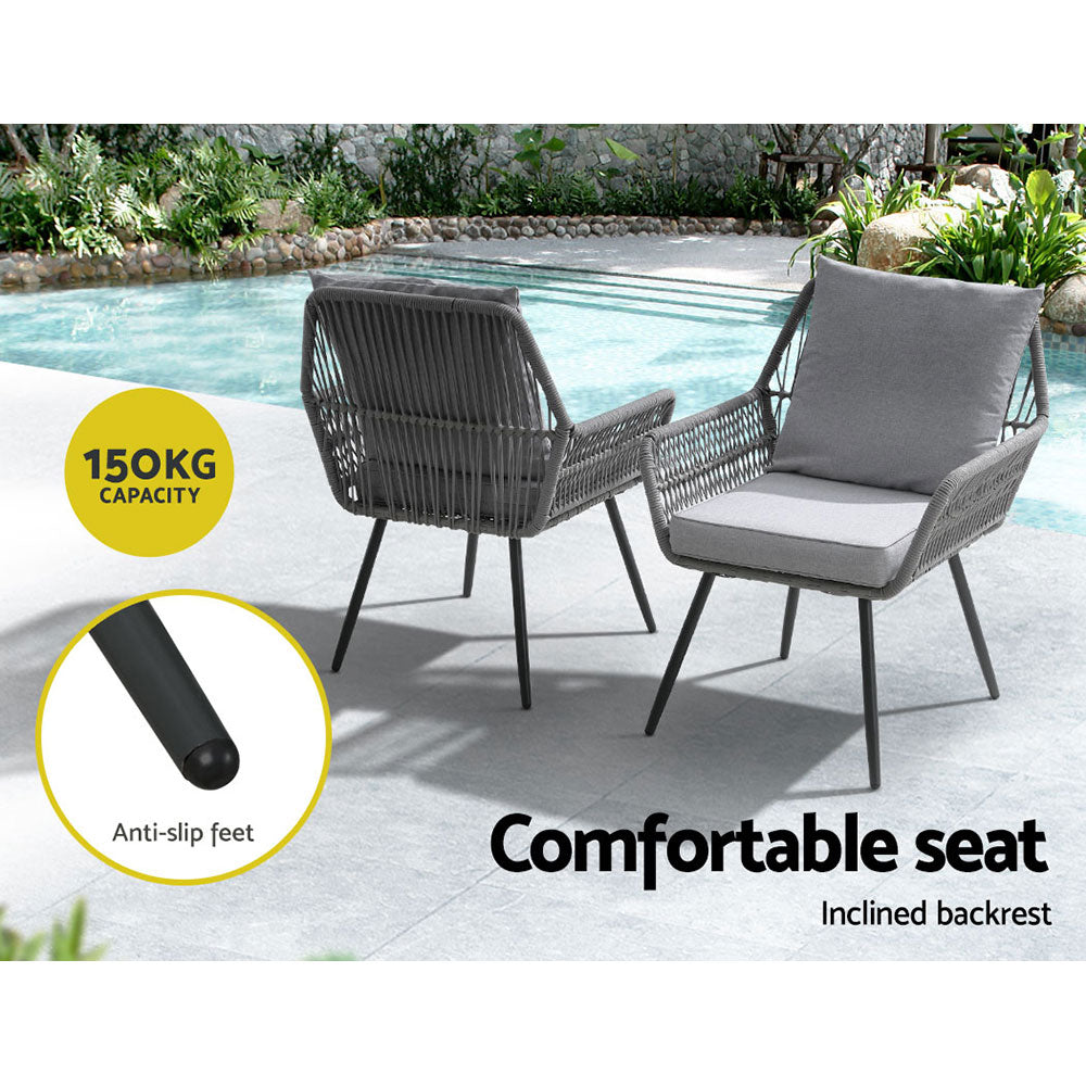 Dionne 2-Seater Chairs Table Patio 3-Piece Outdoor Furniture - Grey
