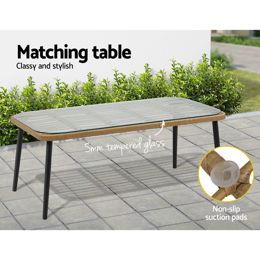 Houda 4-Seater Furniture Rattan Table Chairs 4-Piece Outdoor Sofa - Wood